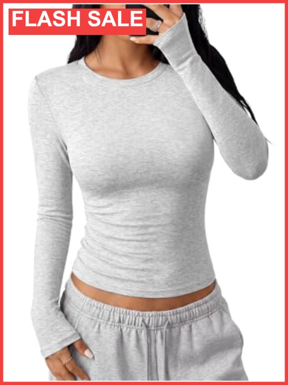 Long Sleeve T-Shirt Women Cotton Spandex Slim Fit Crew Neck Top